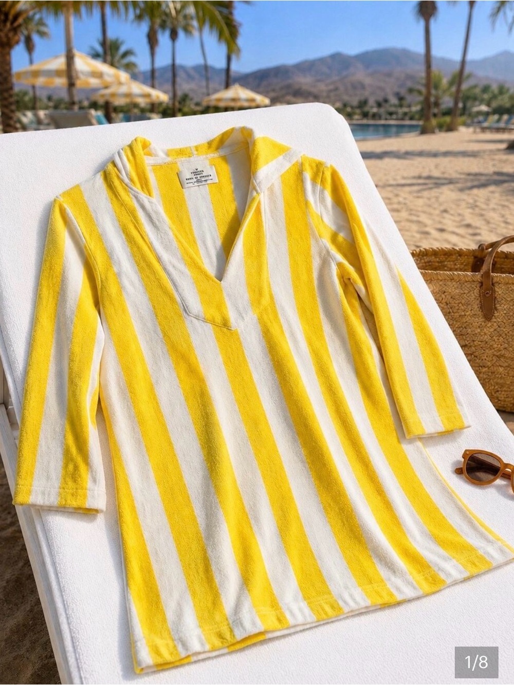 Trovata: Women’s Yellow & White Striped Cover-Up Tunic - Terry Cloth - Picture 3 of 3
